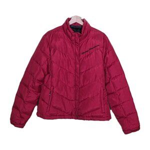 Harley Davidson Puffer Jacket Womens XL Red Quilted Down Feather Motorcycle FLAW